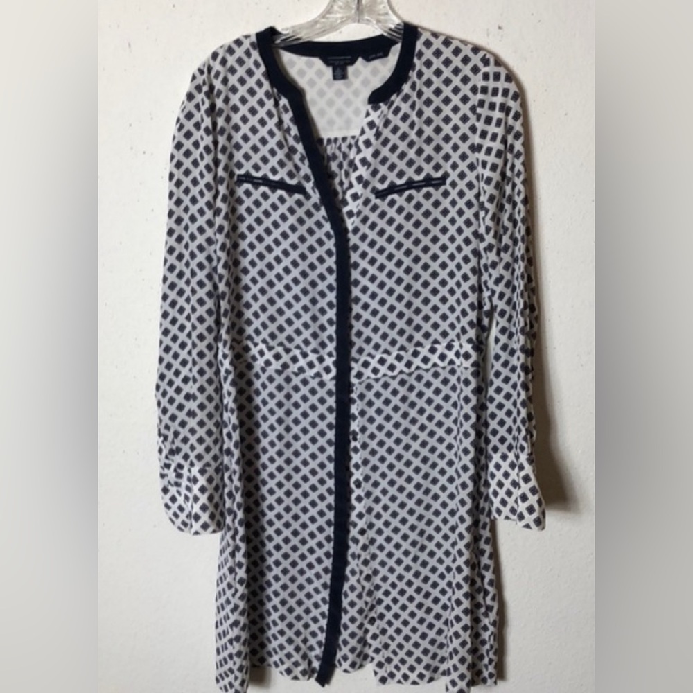 Tommy Hilfiger 100% SILK Long Sleeve v neck print Dress 10